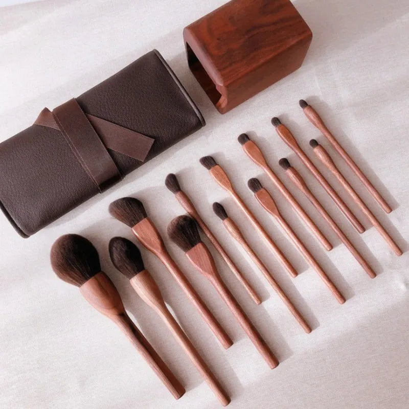 Professional Wool Fiber, Black Walnut Handle Makeup Brush Set - Natural Moxy | Quality Hair Care & Skin Care Products For Diverse Beauty Needs