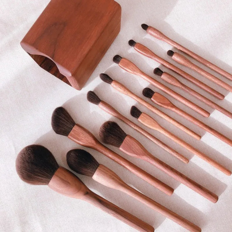 Professional Wool Fiber, Black Walnut Handle Makeup Brush Set - Natural Moxy | Quality Hair Care & Skin Care Products For Diverse Beauty Needs