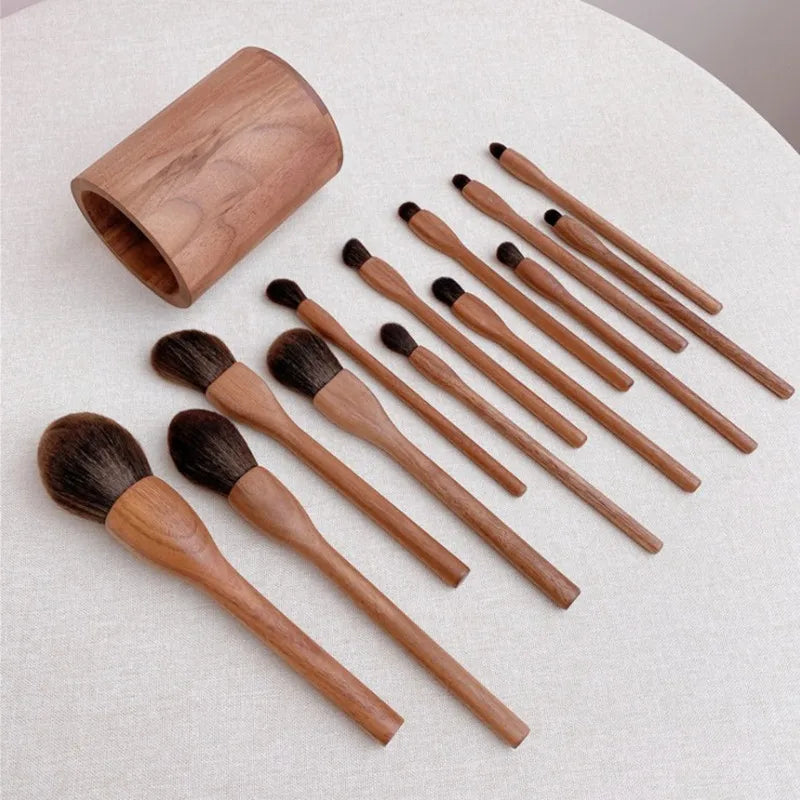 Professional Wool Fiber, Black Walnut Handle Makeup Brush Set - Natural Moxy | Quality Hair Care & Skin Care Products For Diverse Beauty Needs