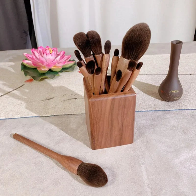 Professional Wool Fiber, Black Walnut Handle Makeup Brush Set - Natural Moxy | Quality Hair Care & Skin Care Products For Diverse Beauty Needs