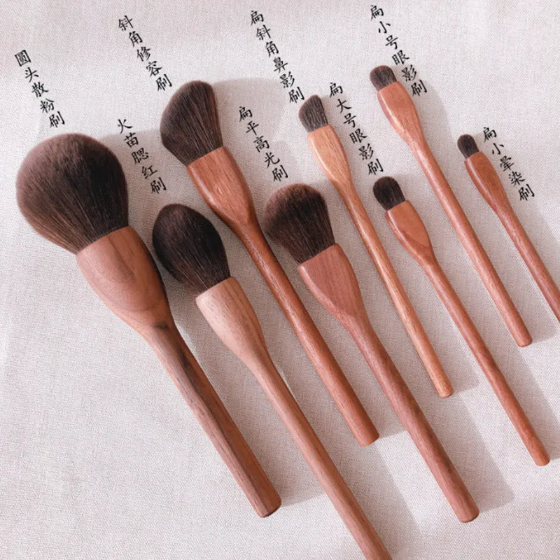 Professional Wool Fiber, Black Walnut Handle Makeup Brush Set - Natural Moxy | Quality Hair Care & Skin Care Products For Diverse Beauty Needs